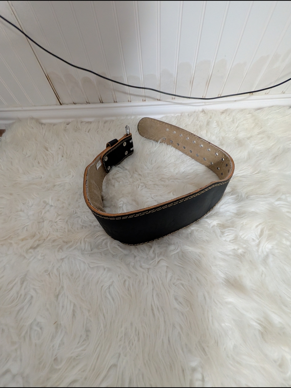 Men's Black Leather Weightlifting Belt - Unbranded